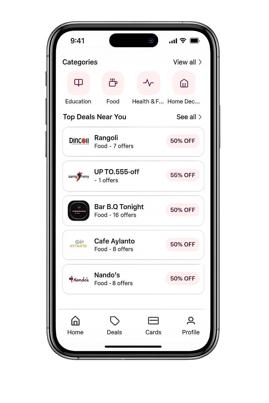 Deal Guru App Dashboard showing categories and bank discounts in Pakistan